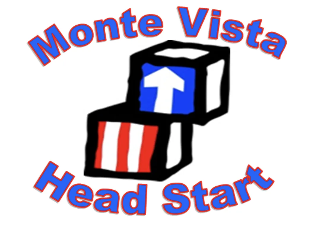 Monte Vista Head Start logo: two stacked toy blocks, one with red and white stripes and one with a white arrow on blue, framed by the words Monte Vista Head Start